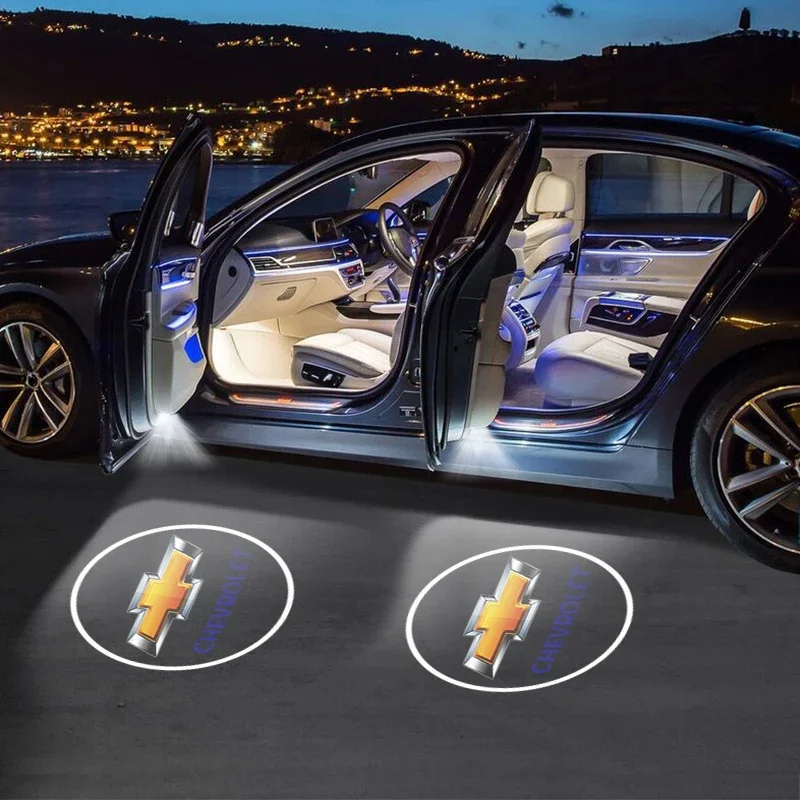 1/2 pçs led porta do carro logotipo projetor lâmpadas luz de boas-vindas para chevrolet silverado impala malibu equinox cruze camaro blazer aveo