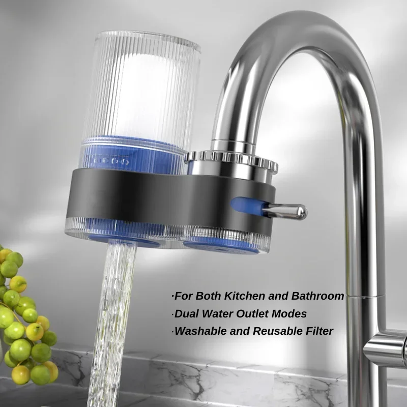 Washable Ceramic Core Faucet Water Purifier Long Service Life Tap Filter with 2 Replacement Filters & Water Saving Aerator
