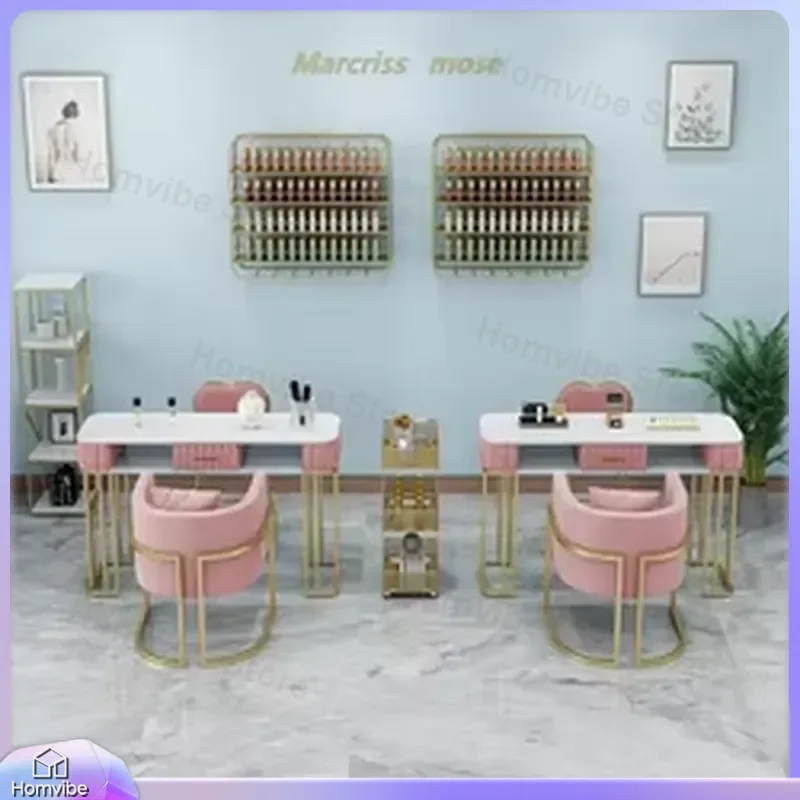 Professional Nail Table Desk for Manicure Pedicure Salon with Adjustable Height Ergonomic Design LED Lamp Holder Storage