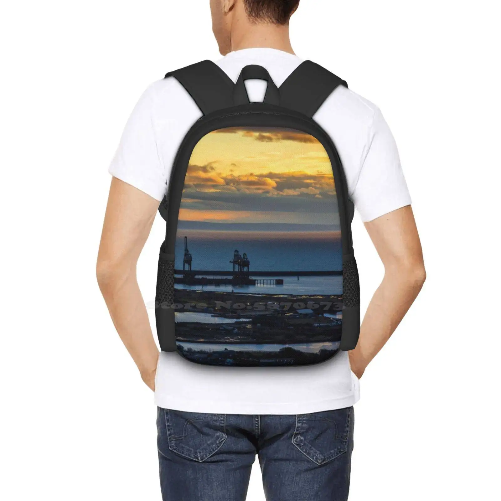 Port Talbot Docks - 2014 Fashion Pattern Design Travel Laptop School Backpack Bag Port Talbot Docks Sunset Cranes Steel Works