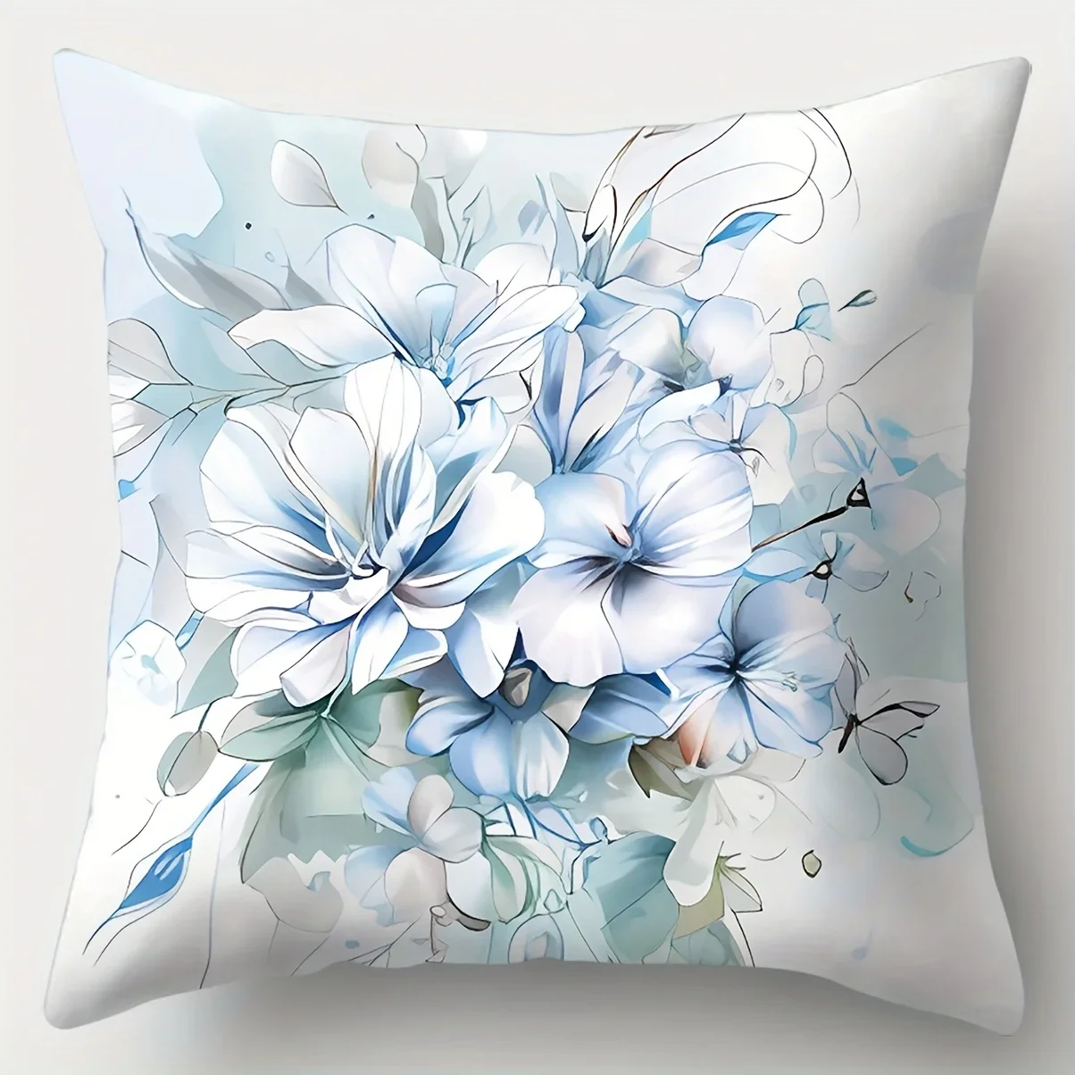 

4 fundas de almohada florales azules, fundas tejidas con cremallera de poliéster, fundas de cojines decorativas para decoración