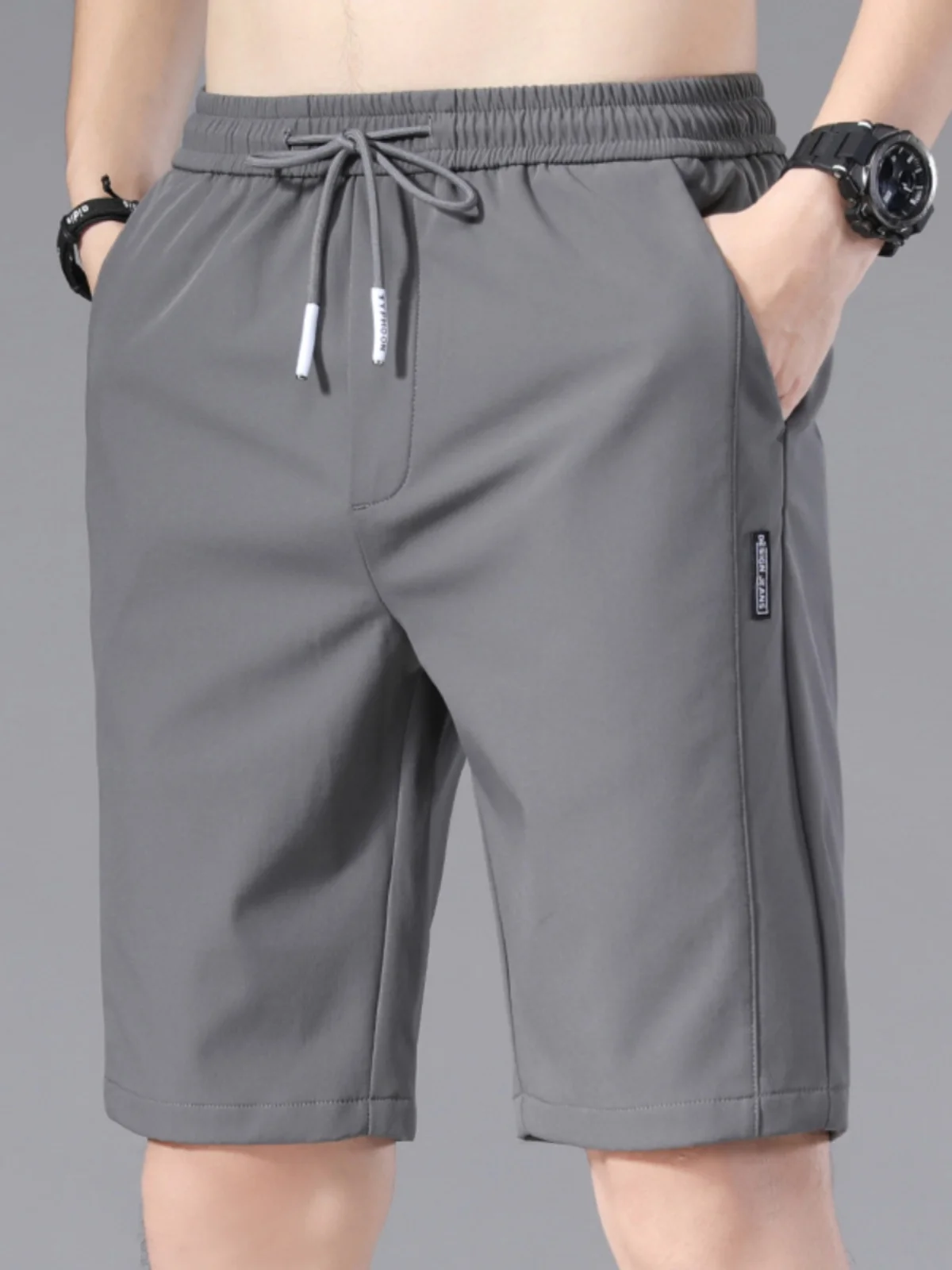 

Men's Summer Thin Spor orts Loose Ice Silk Spwear Large Size Five-Quarter Pants Casual Straight Leg mid Waist Fit