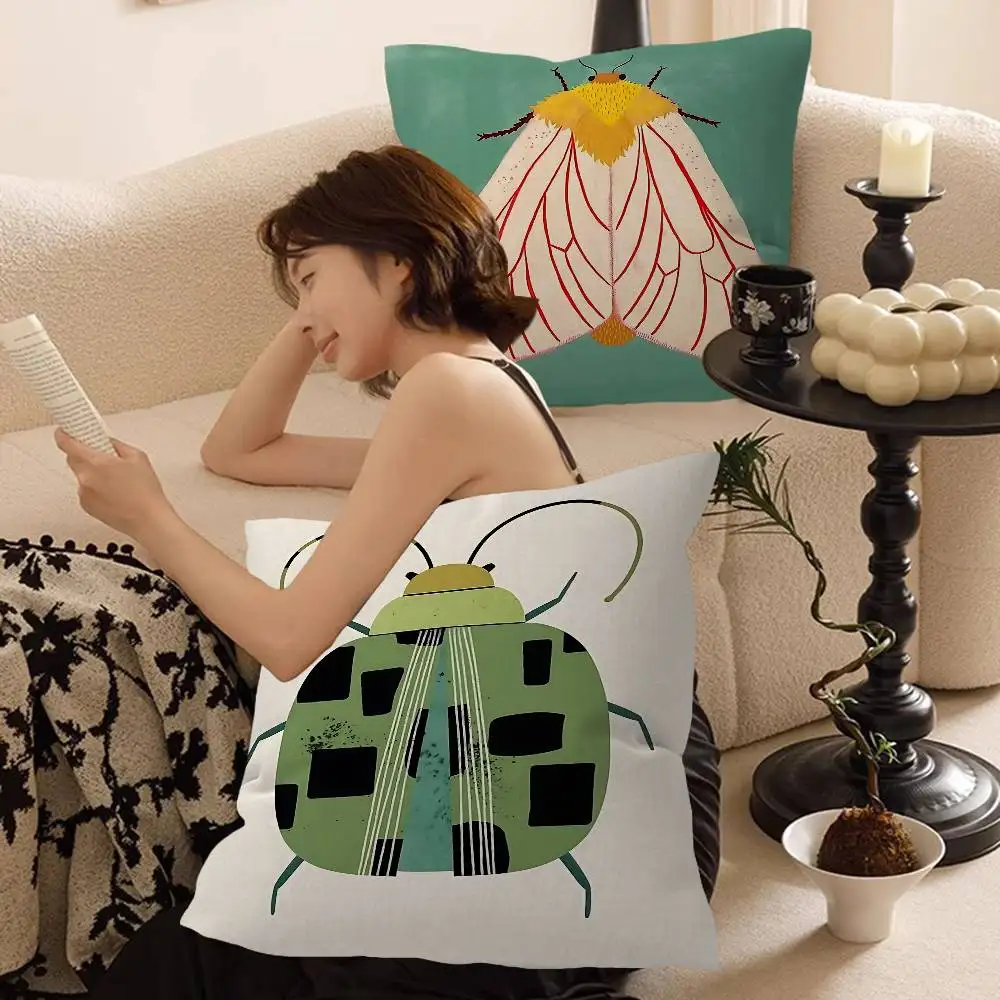Butterfly Wall Art Ladybug Tiger Moth Beetle Feather Lucky Dragon pillow cover sofa cushion cover home room decoration children