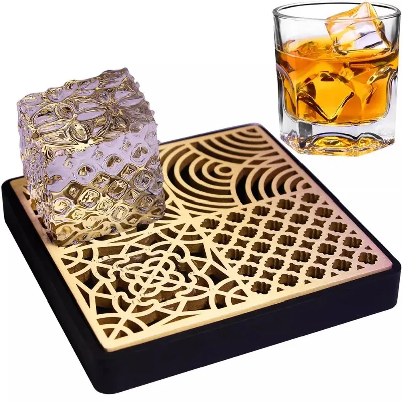 Ice Cube Design Plate Food Grade Brass Ice Stamp Mold Ice Printing Bar Bartender Whiskey Pressing Stamping Square Tray 110x110MM