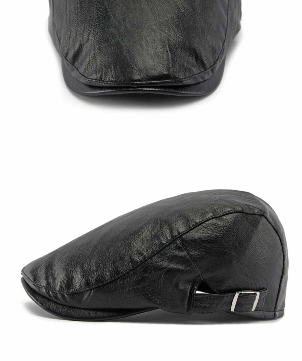 HT5127 Herbst-Winter PU-Leder Kappen für Herren und Damen, Künstler-Mütze, Unisex Ivy Flat Cap, Verstellbare Baskenmütze – Detail 10