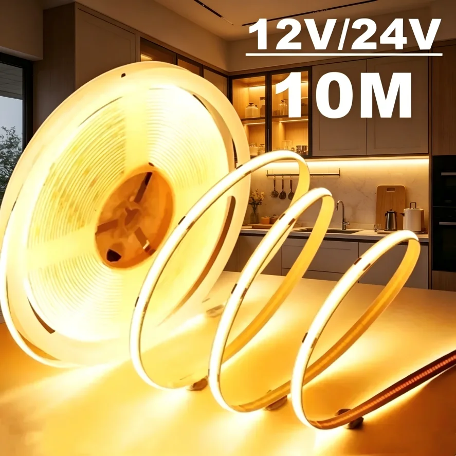 1-10m Dimmable LED Cabinet Light DC 12V 24V  LED COB Strip Light FOB Lights High Density Soft Flexible Neon Tape Light Lamp