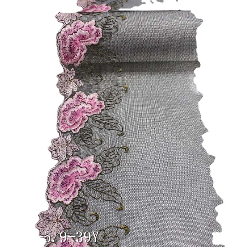 

22Yards Floral Embroidered Black Mesh Tulle Lace Trim For Sewing Garment Accessories Underwear Bra Dress Decor Fabris