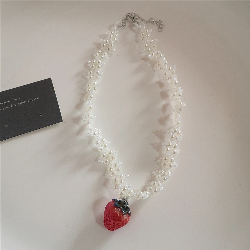 Goth akrylowy kwiat gwiazda truskawka wisiorek perła koralik Choker naszyjnik Vintage estetyczne śliczne kobiety biżuteria EMO Y2K akcesoria — zdjęcie 7