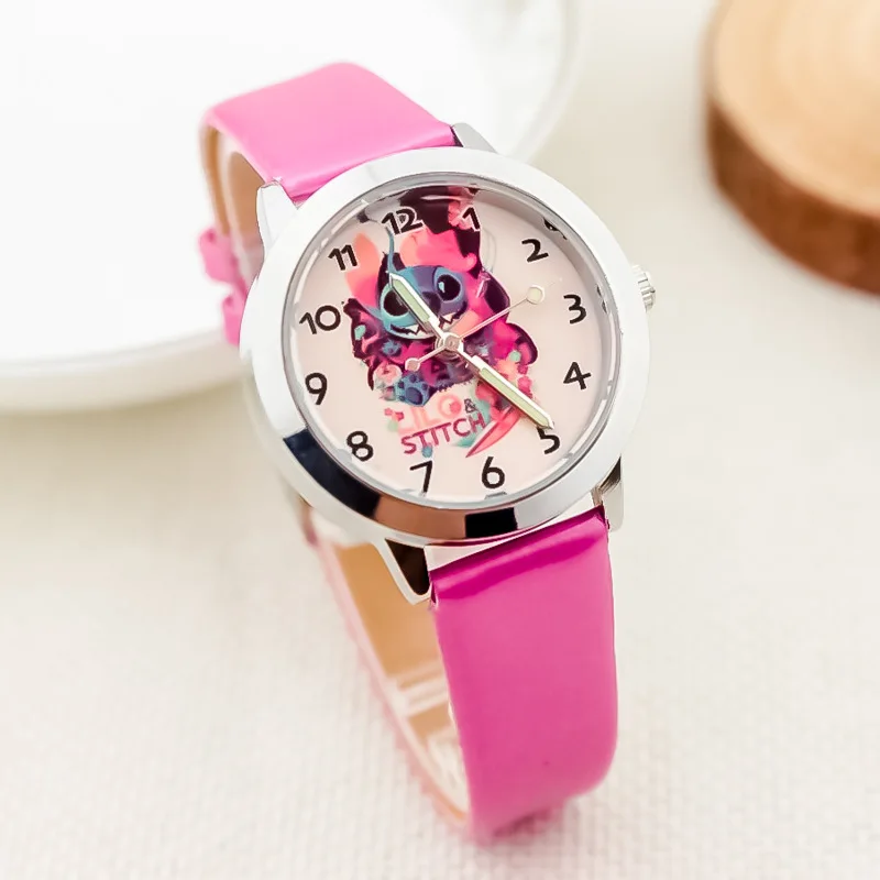 New Disney Stitch Children's Watch Hands Luminous PU Strap Quartz Watch Cartoon Anime Electronic Watch Boys girls birthday gifts