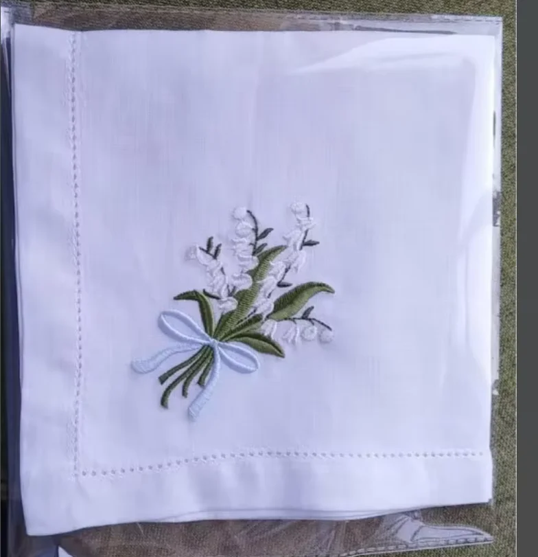 Serviette de Table en Lin de Luxe, Set de Table Amissié à la Main, Blanc, Dentelle à la Main, Vintag