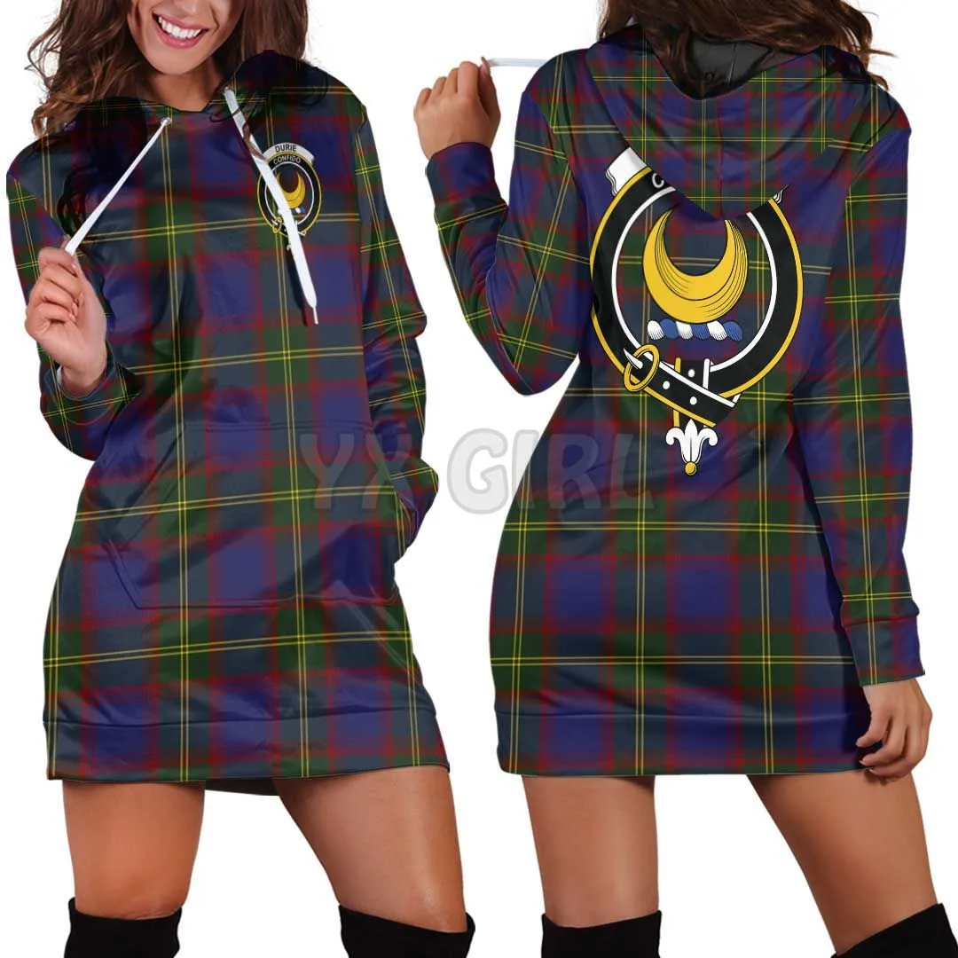 

Durie Clan Tartan Crest Hoodie Dress 3D Printed Hoodie Dress Novelty Hoodies Women Casual LongSleeve Hooded Pullover Tracksuit