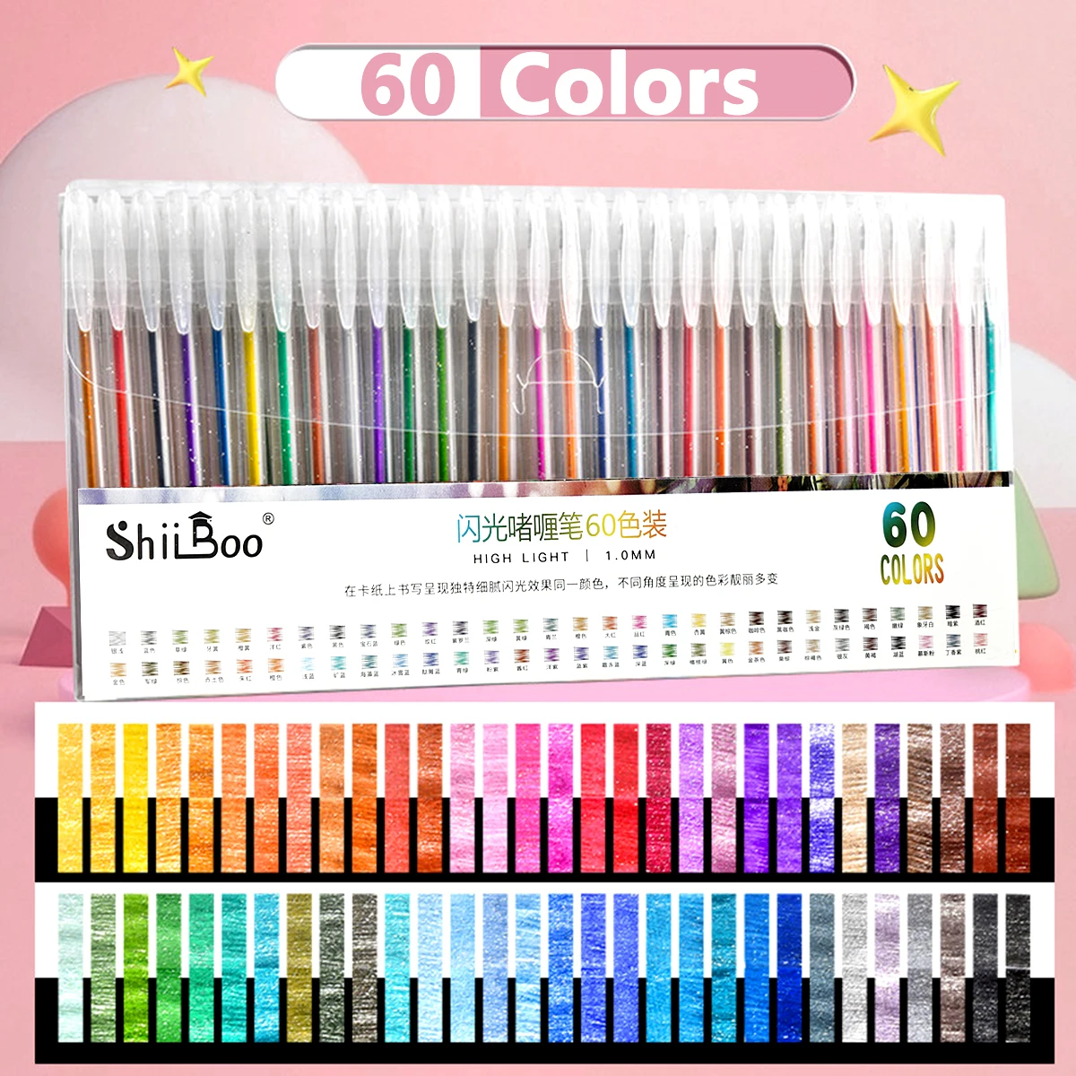 60 kleuren glitter gelpen 1,0 mm metaal glitter kleur balpen papier karton dagboek tekening markering kleuren DIY kunst