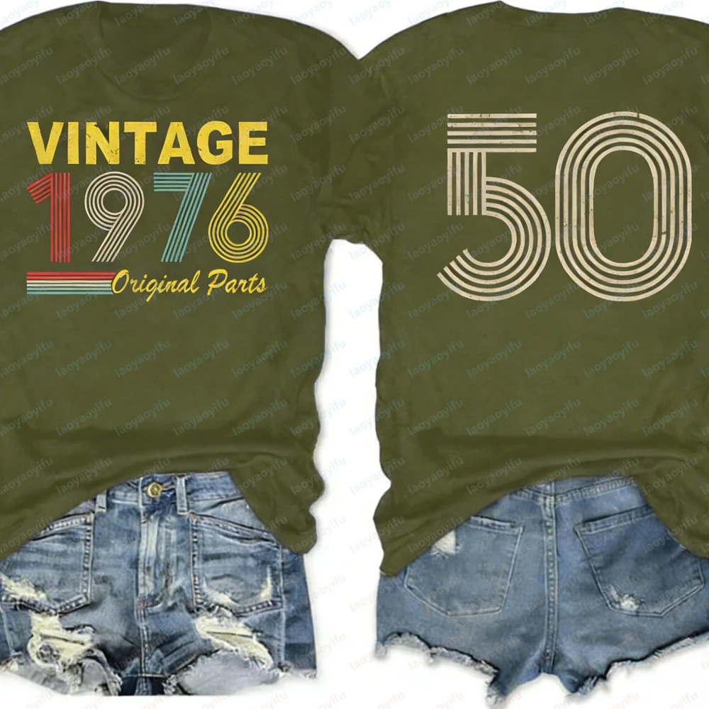 Fashion Summer Short Sleeve Men Women T-Shirt 1976 Vintage 50th Birthday Tee Cotton Casual Double-Sided Graphic Print T-shirt
