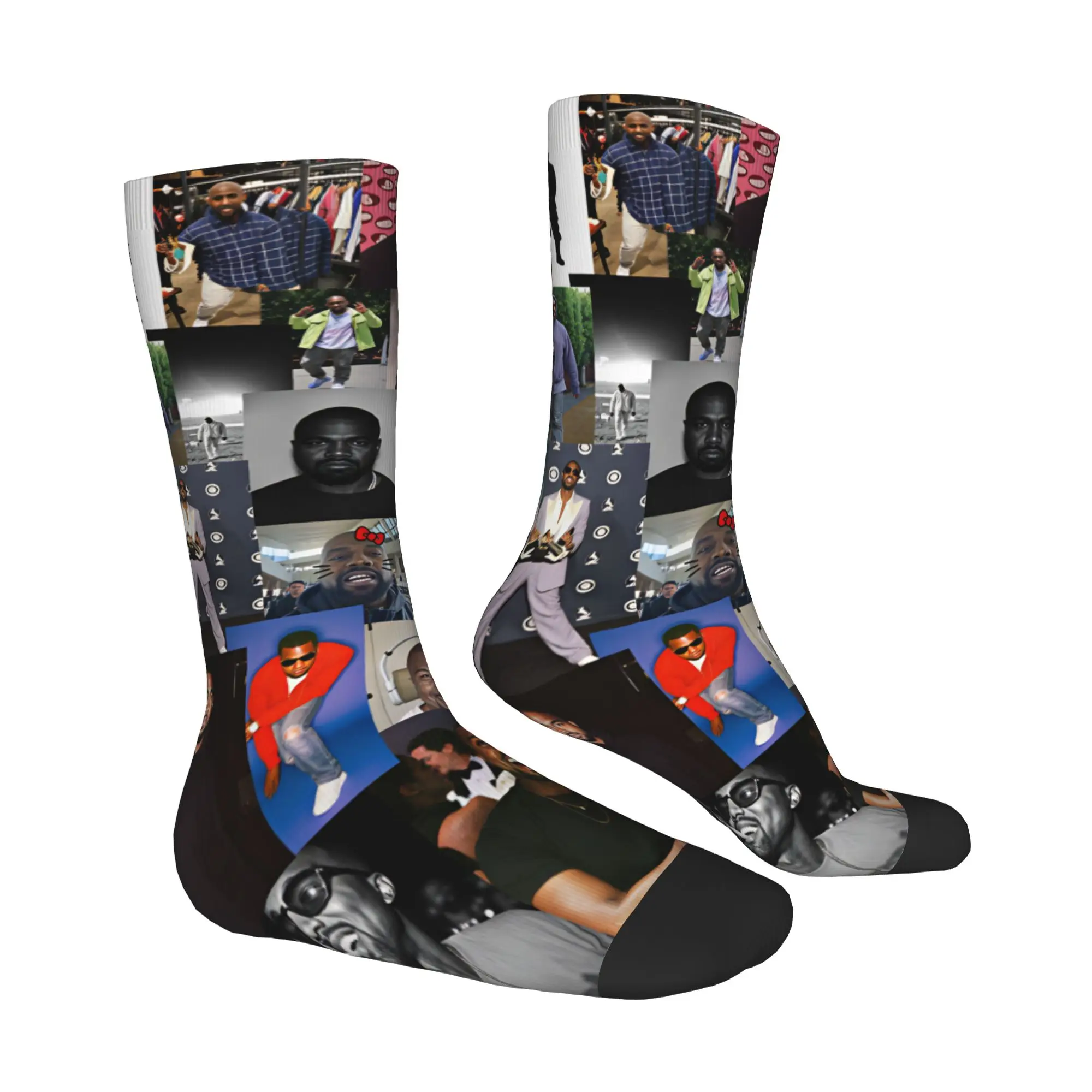 Funny Printed K-Kanye W-West Socks for Women Men Stretchy Summer Autumn Winter Rapper Singer Crew Socks
