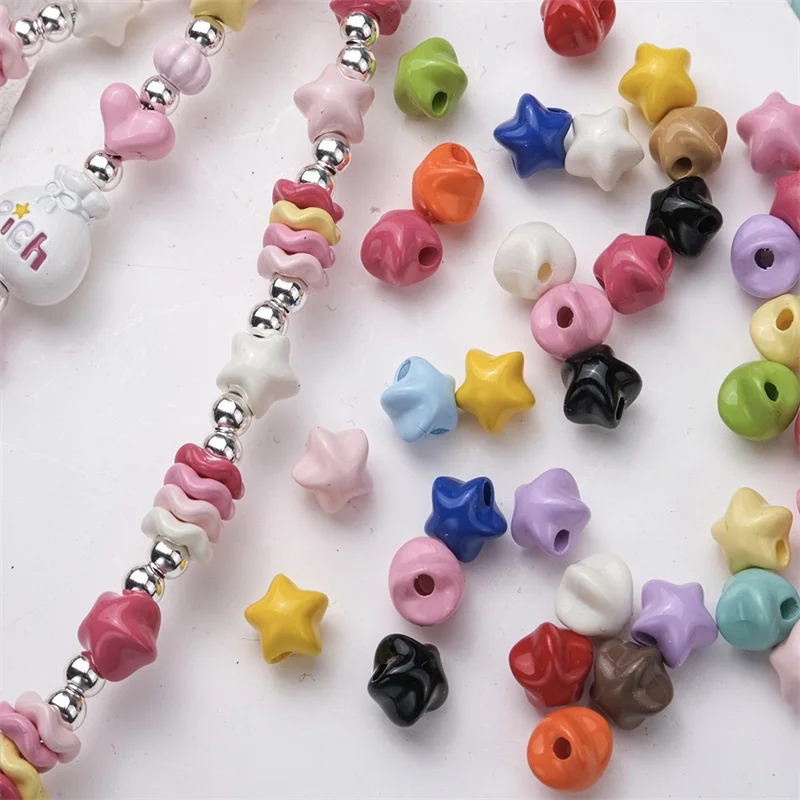 

Новинка! 200 шт./лот, 8*7 мм, цветные акриловые бусины с прямым отверстием в форме мультяшных звезд для рукоделия, украшений, аксессуаров для одежды и волос.