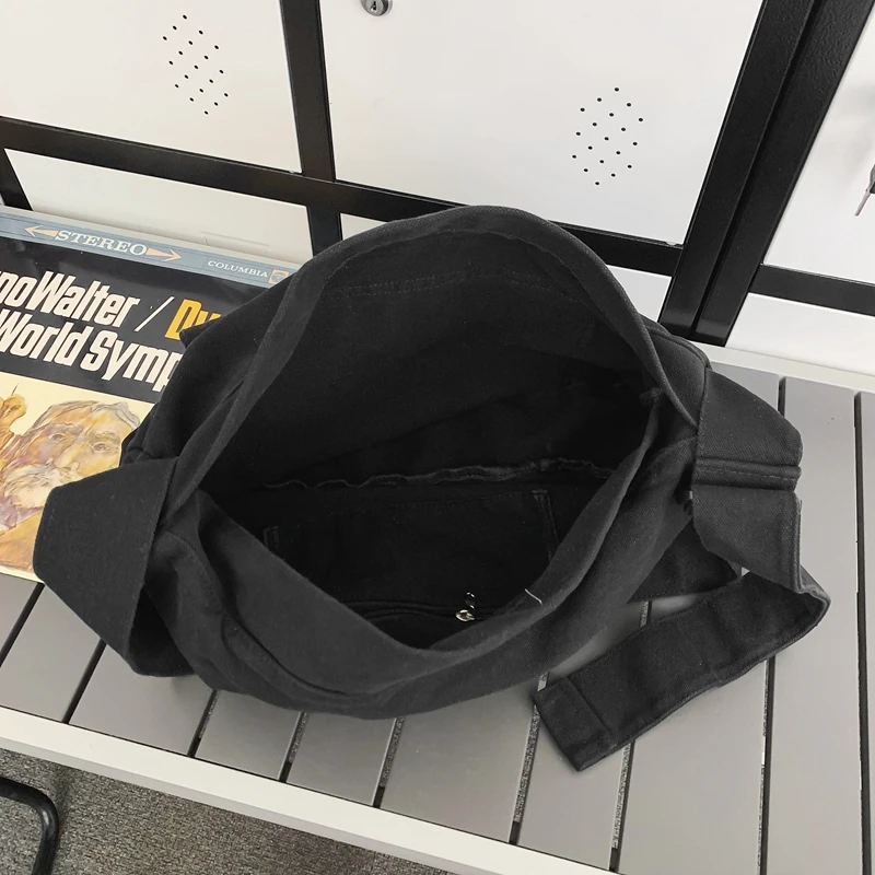 Canvas Shoulder Bags For Women Unisex 100% Cotton Toolkit Large Capacity Leisure Or Travel Bags Solid Color Black Packages