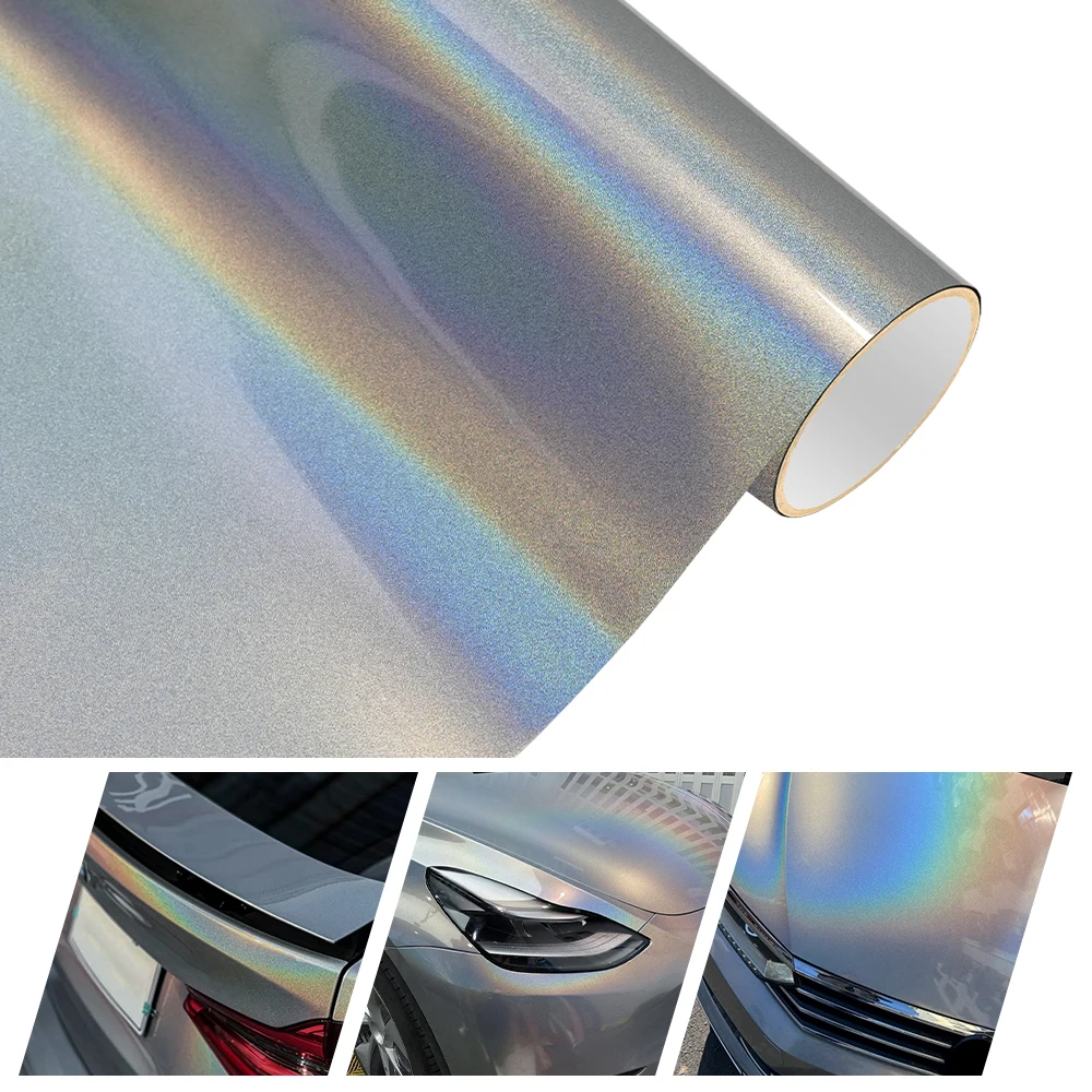 

Iridecence Laser Silver Grey Rainbow Vinyl Car Wrap Film DIY Styling Adhesive Auto Motorbike Sticker Decoration Auto Accessories