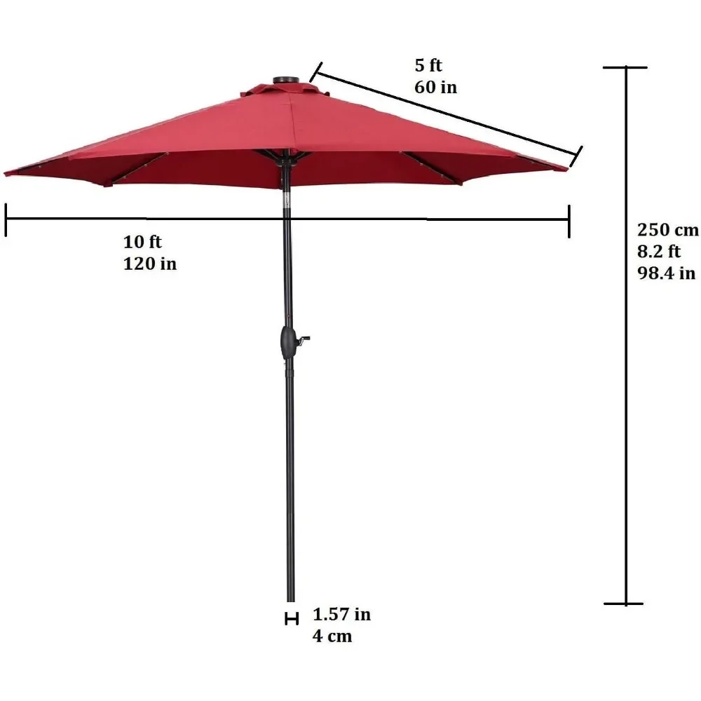 10Ft Patio Umbrella Solar Powered 40 LED Lighted Aluminum Outdoor Table Market Umbrella with Tilt and Crank