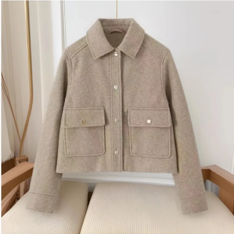Autumn New Women's Casual Polo Collar Long Sleeve Texture Fashion Versatile Jacket Coat