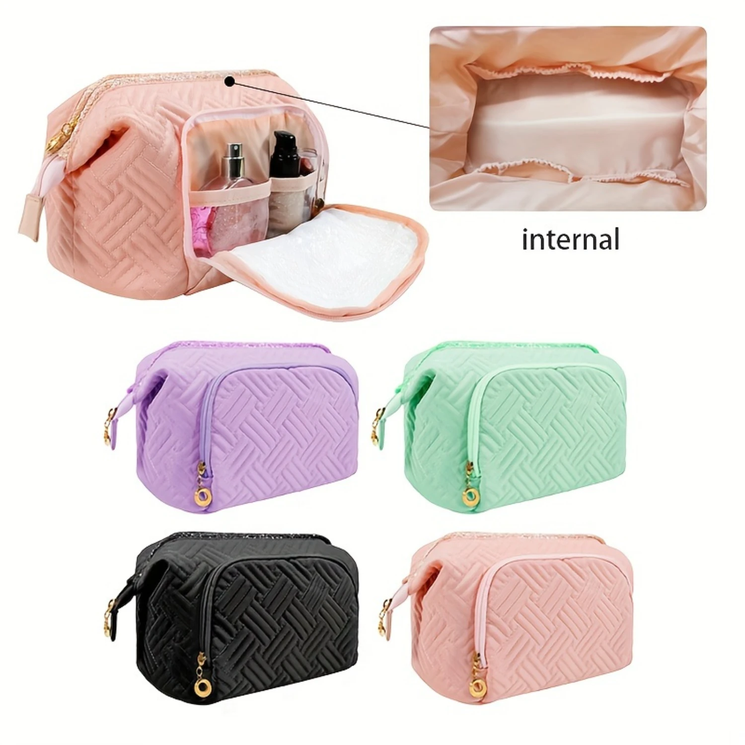 Minimalist Portable Geometric Pattern Cosmetic Pouch, Lightweight Carry On Makeup Pouch For Travel Travel kits Messenger bag