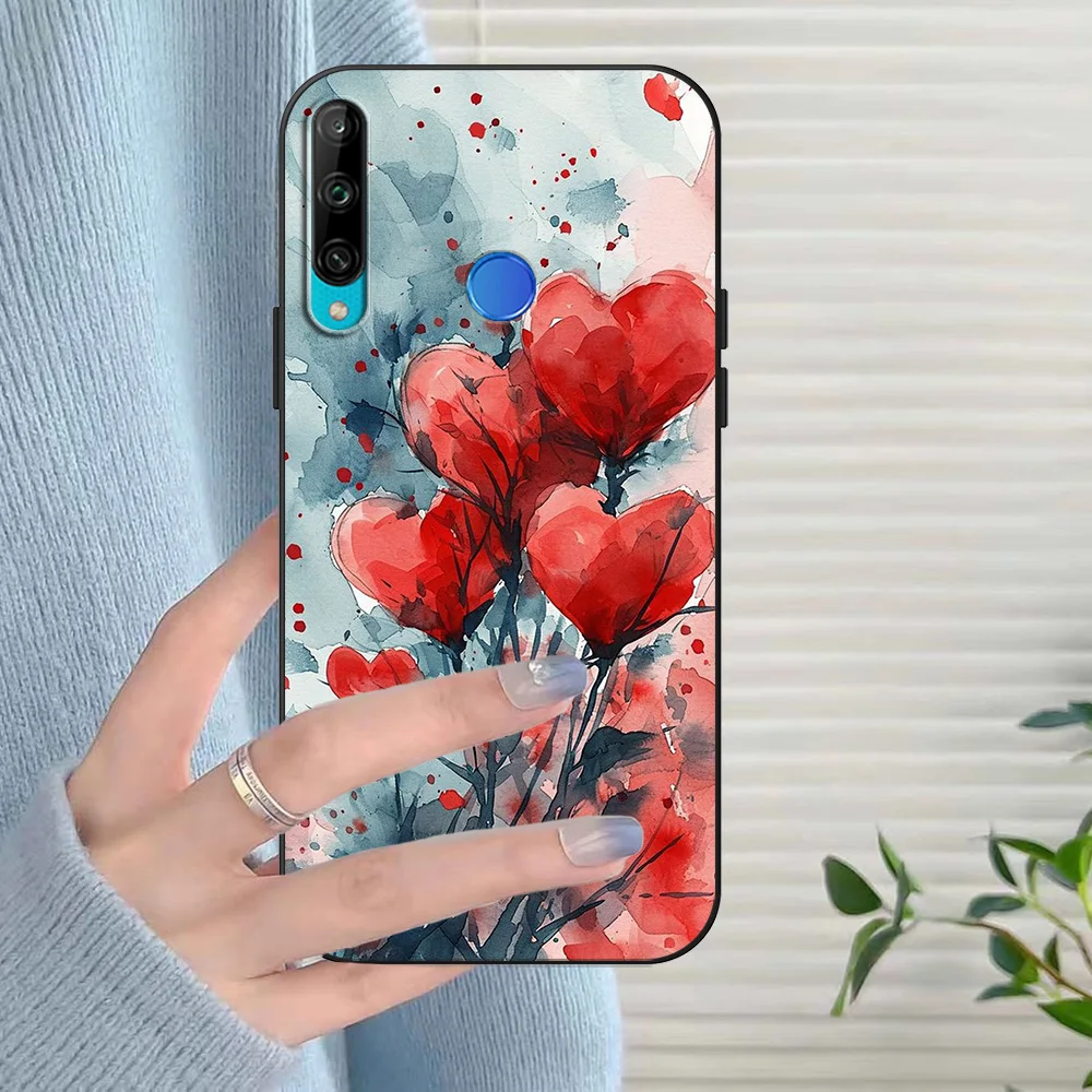 Black tpu Case For Huawei Y9S Y6S Y8S Y5P Y7P Y8P y7 Y5 lite Prime 2018 Y6 2019 Cover Valentine’s Day heart