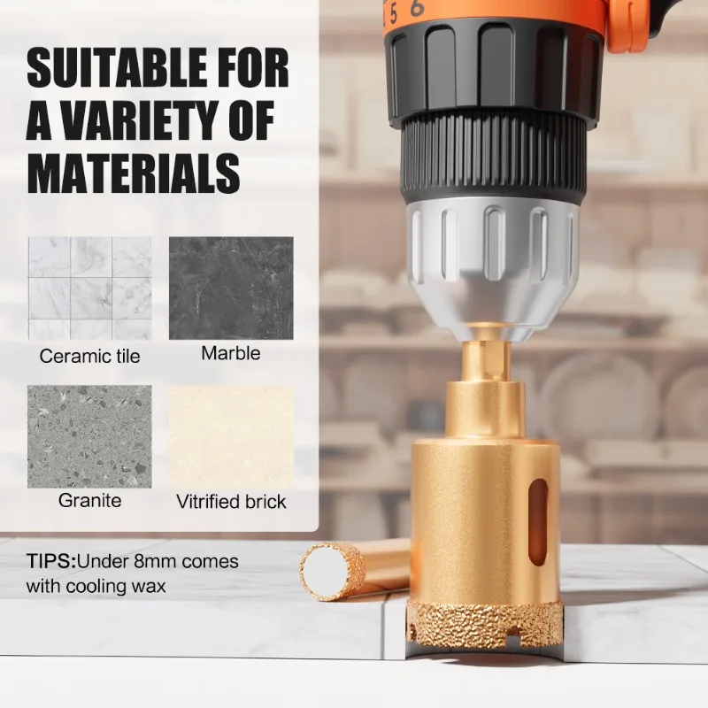12Pcs 6-35mm Hole Saw Kit Diamond Drill Bit Set for Glass, Marble & Stone - Multifunction Hand Tool for Granite, Tile, Ceramic