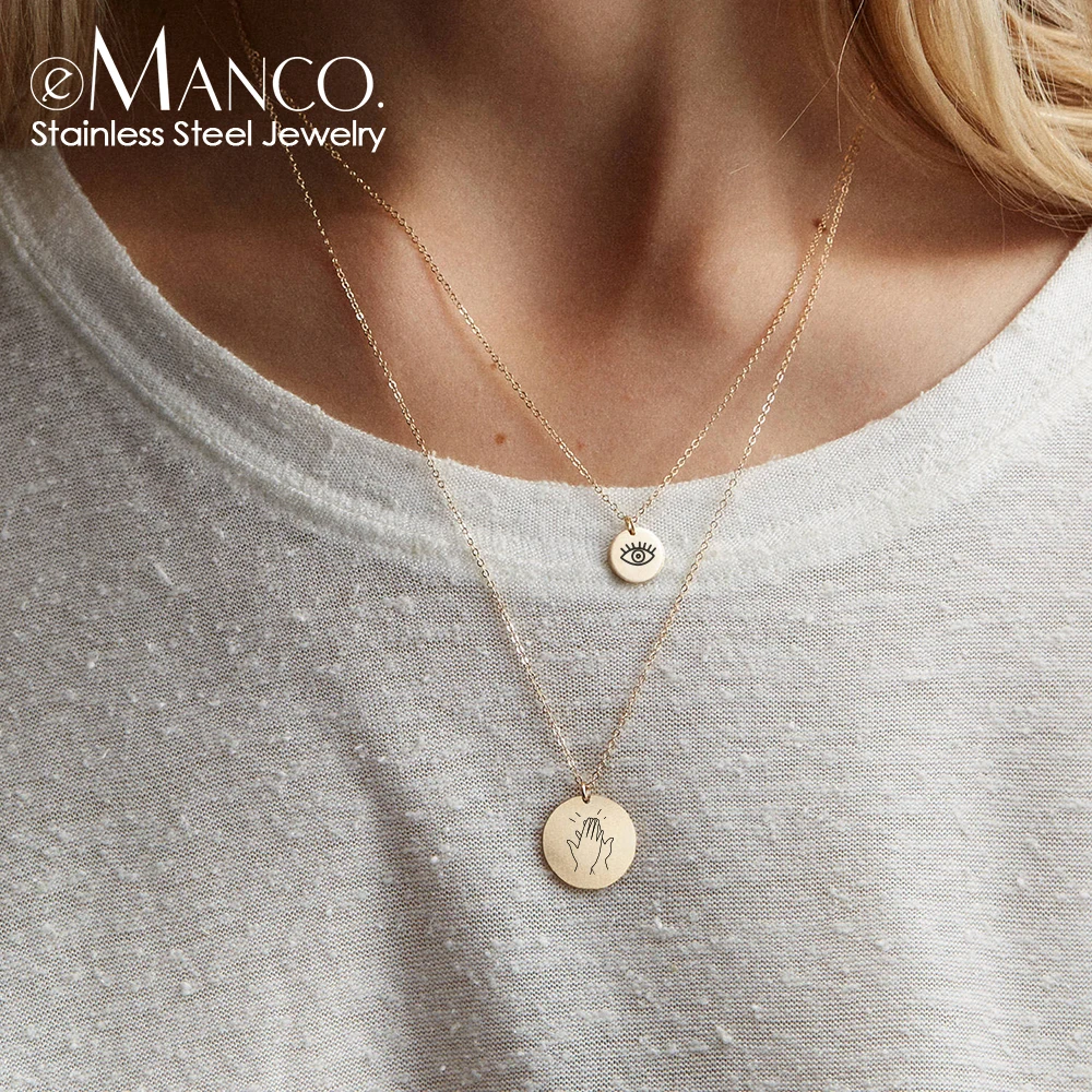 EMANCO   Stainless Steel Personalized DIY Engraved Pendant Necklace Glossy Round Piece Pendant Necklaces Factory Direct Sales