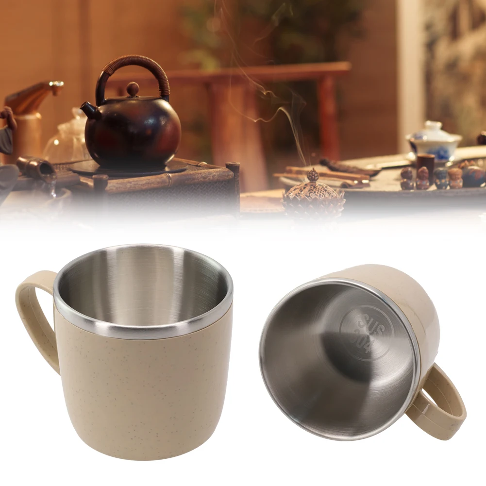 Stainless Steel Mug Stable Drinking Temperature Wheat-Element Double-layer Heat Insulation Anti Drop And Anti Scald Water Cup