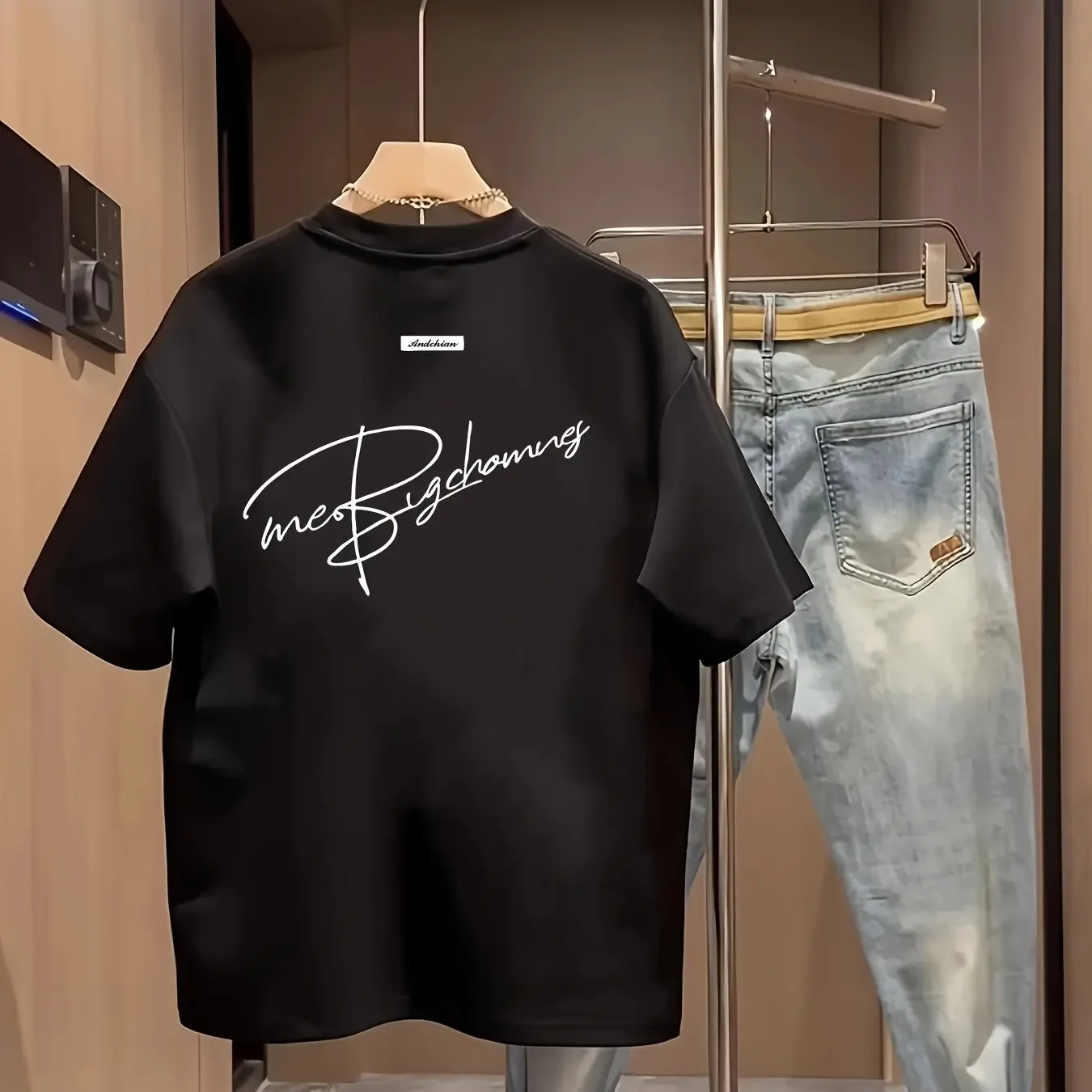 Minimalist Script Signature Men's T-shirt Casual Graphic Cotton Short Sleeve Tops Summer Streetwear