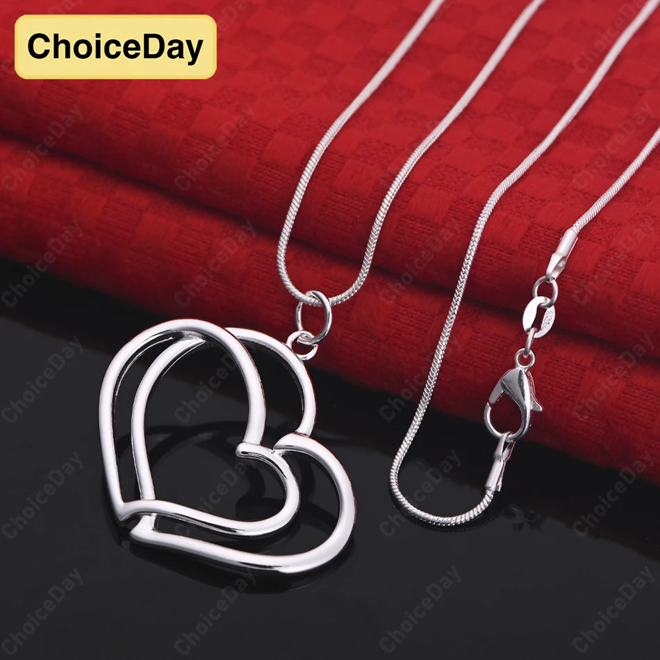 

ChoiceDay 925 Sterling Silver Exquisite Double Heart Pendant Necklace for Women Gift Wedding Jewelry Party Accessories