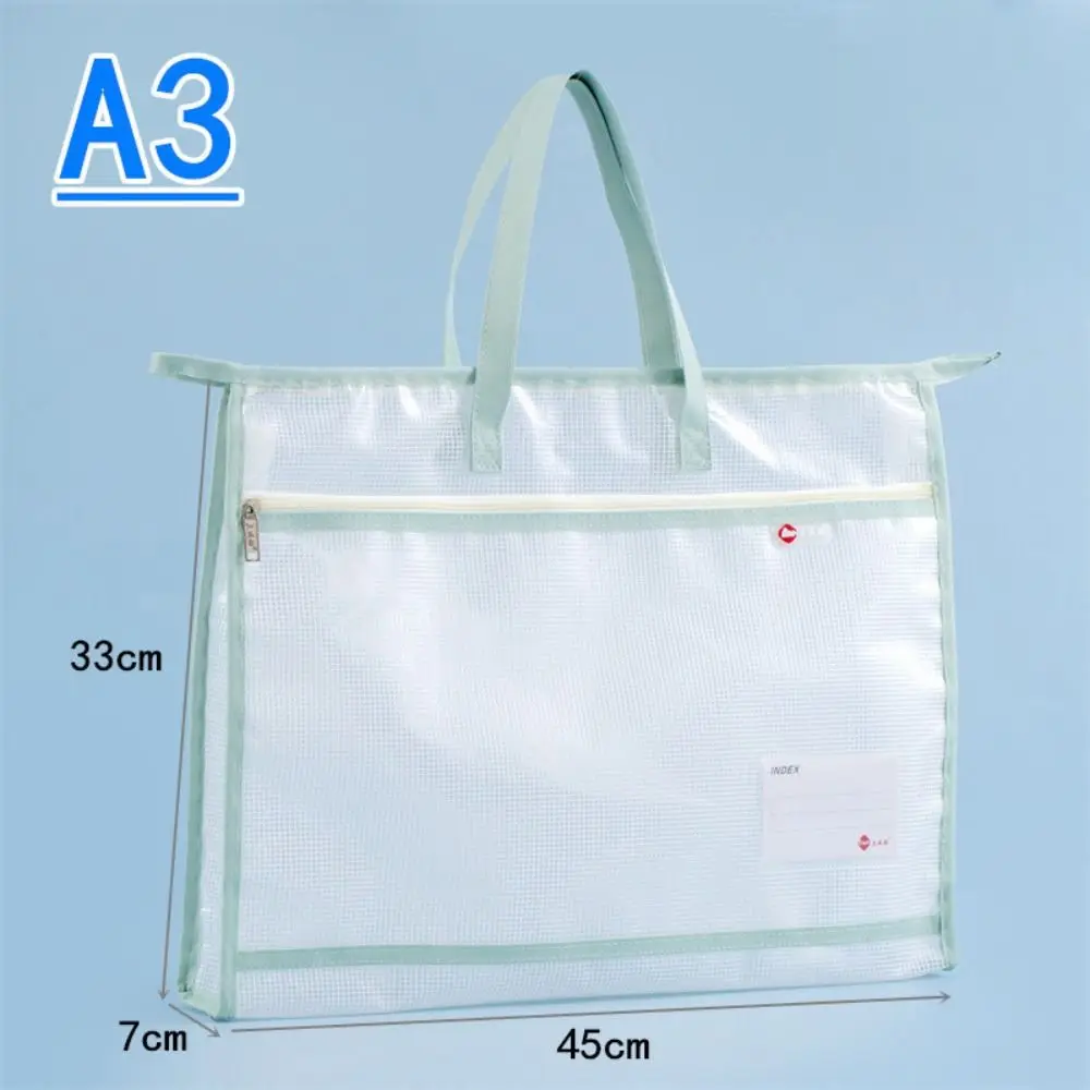 with Zipper and Handle A3 Project Bag Mesh PVC Multifunctional Mesh Art Bag Large Capacity Thickened Storage Bag Office Supplies