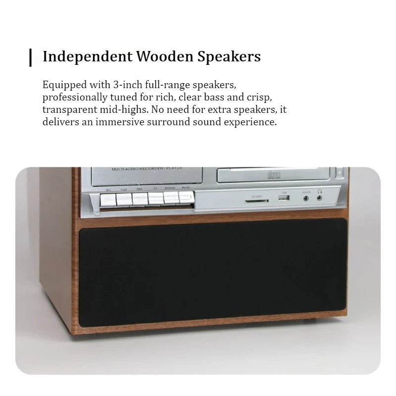 Vintage 8-in-1 Multifunctional Gramophone, Classic Vinyl Record Player with CD, Cassette, Radio & Speaker - view 6