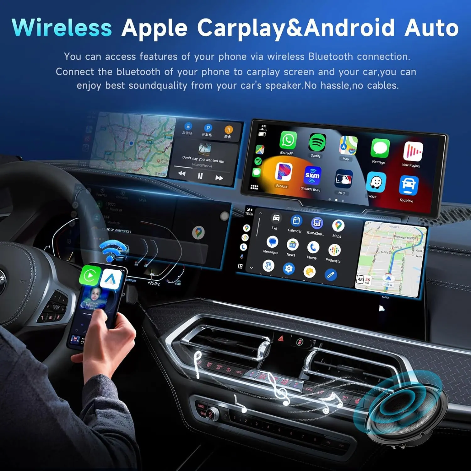 XIMA 10.33 Inch 4K DVR Wireless CarPlay & Android Auto Dashcam Bluetooth Audio GPS Navigation Dashboard Dual Lens Video Recorder