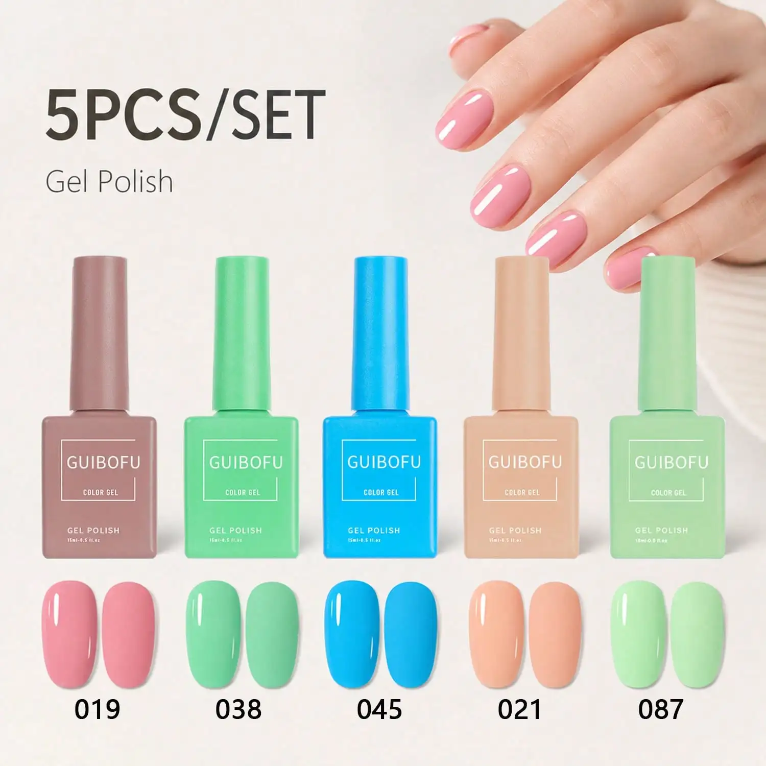 5pcs Gel Nail Polish Kit 15ml Bottles,Colorful Nail Art Gel Collection, Shades With Glossy And Matte Color Option