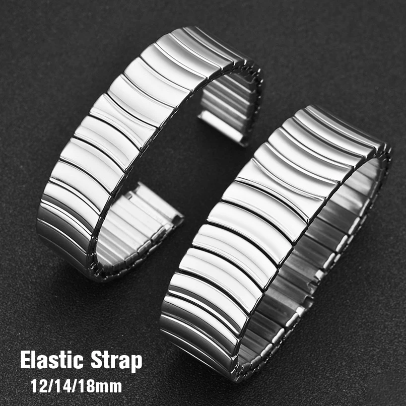 Metal Elastic Strap 12mm 14mm 18mm Stainless Steel Stretch Expansion Silver Watch Band Men Women Wristband Accessories Bracelet