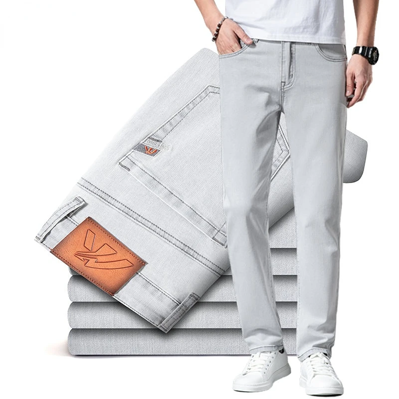 Spring Summer Thin Elastic Slim Straight Jeans Men Fashion Business Casual Comfort Daily Trousers Commuting Street Denim Pants