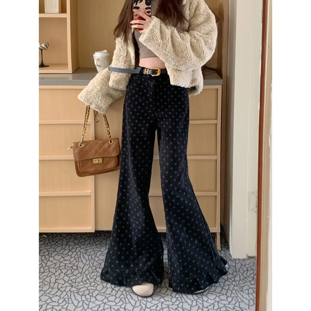 Spring Casual Micro-pull Women's Belt High-waisted Straight-leg Wide-leg Floor-mopping Pants