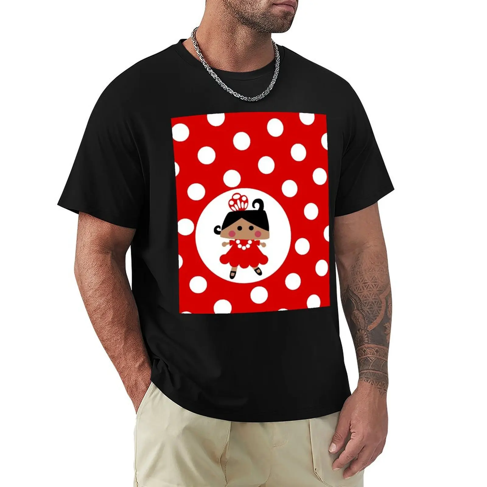 Camiseta Flamenco con lunares, top informal minimalista de manga corta