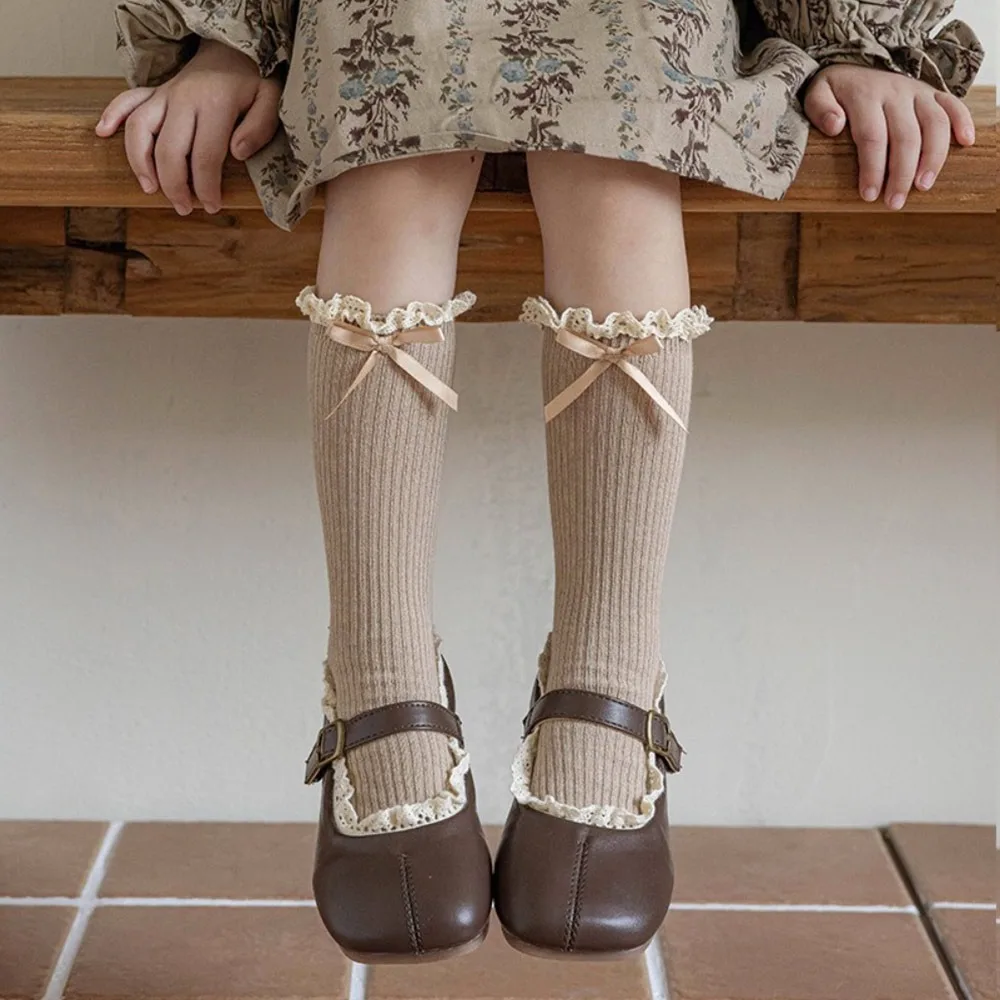 

Calf Socks Cotton Lolita Sock Lace Bowknot Bowknot Stockings Girl Long Socks