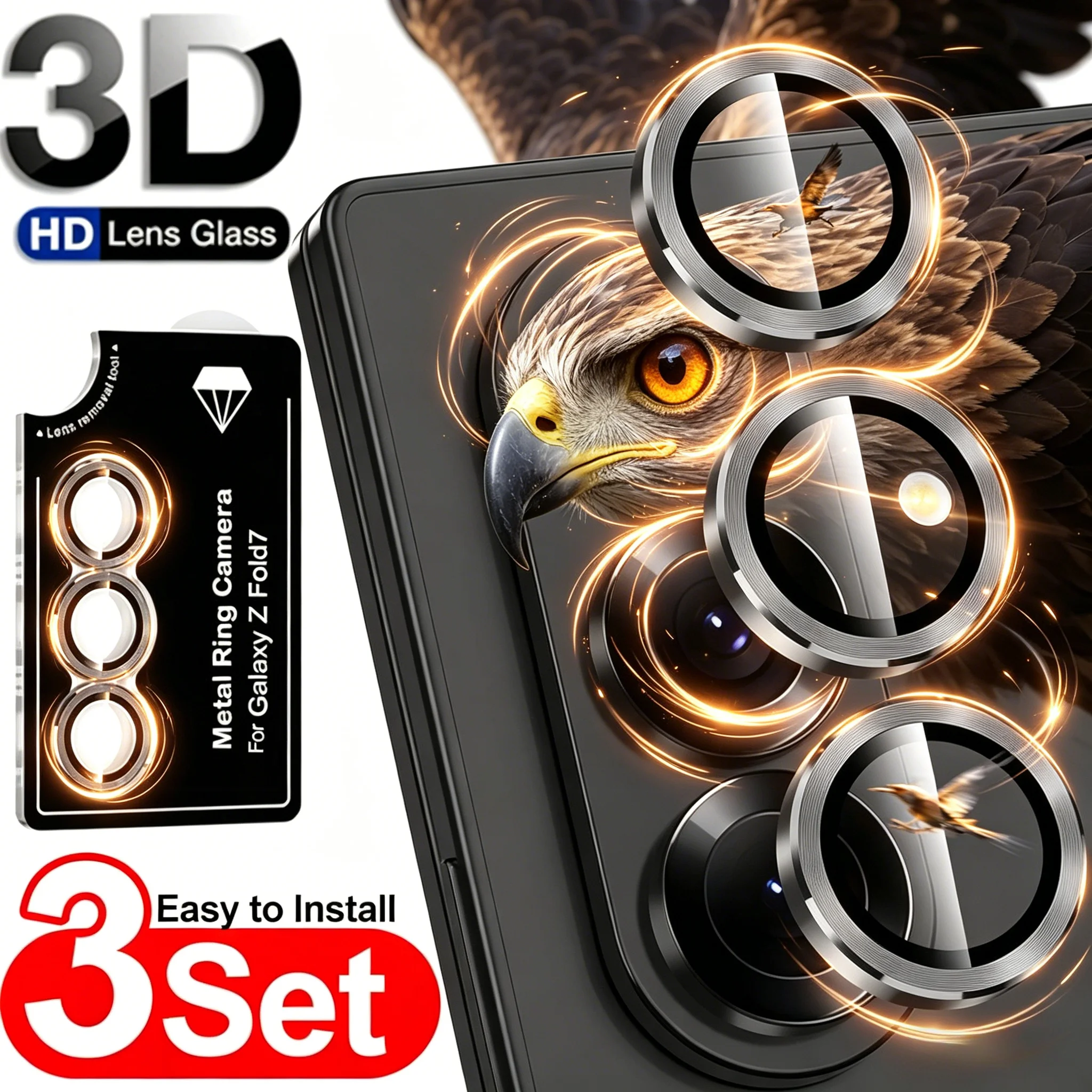 3D HD Individual Metal Alloy Ring Tempered Glass Lens Protector For Samsung Galaxy Z Fold/Flip 8 7 6 5 9H Anti‑Scratch Lens Cap