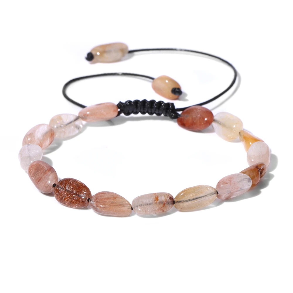 Natural Stone Irregular Beads Bracelet Adjustable Reiki Fluorite Citrines Quartzs Tiger Eye Stone Braided Bracelet For Women Men