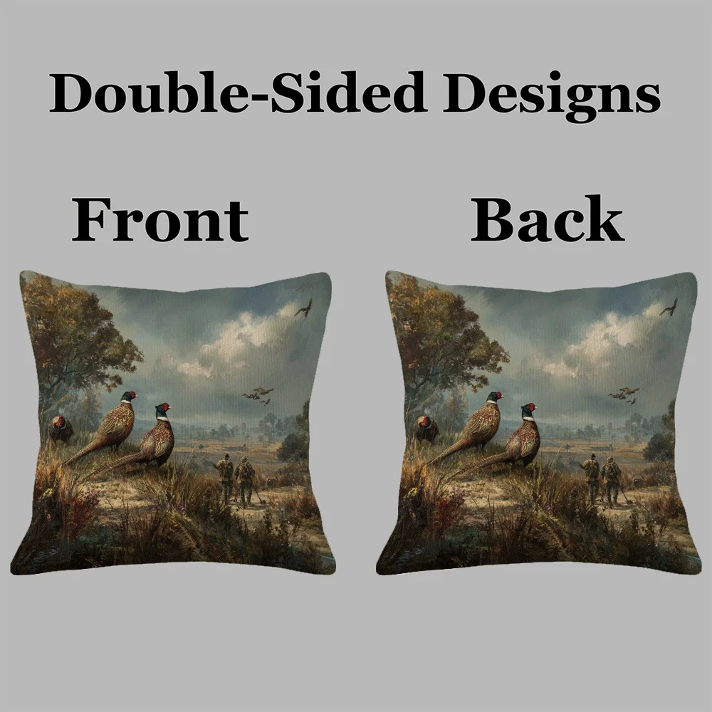 Fall Countryside Game Bird Pillow Case Double-Sided Pheasant Duck Decorative Cushion Cover, Vintage Home Decor for Sofa, 1PC
