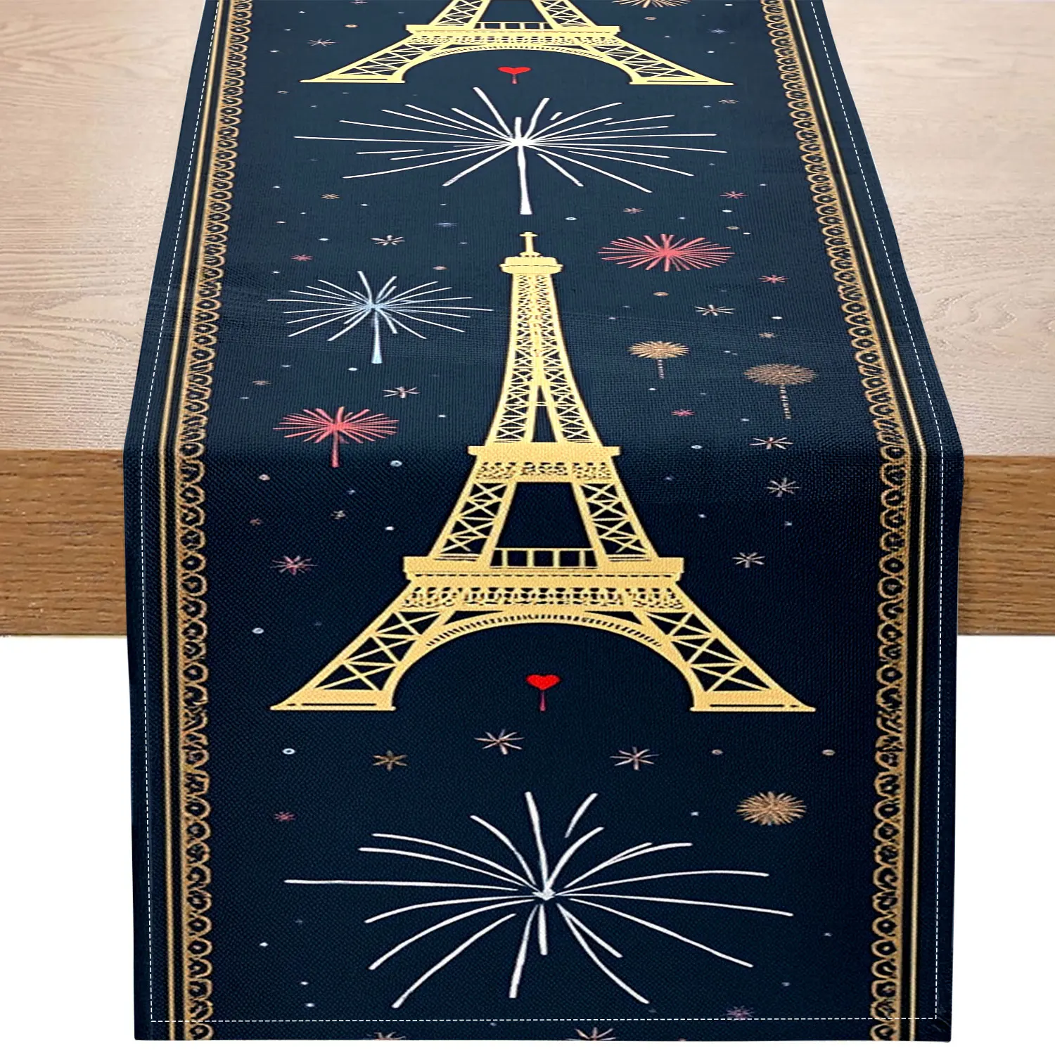 

1 Piece of Paris-Themed Table Runner with Eiffel Tower and Fireworks Pattern, Suitable for French Restaurants and Romantic Parties