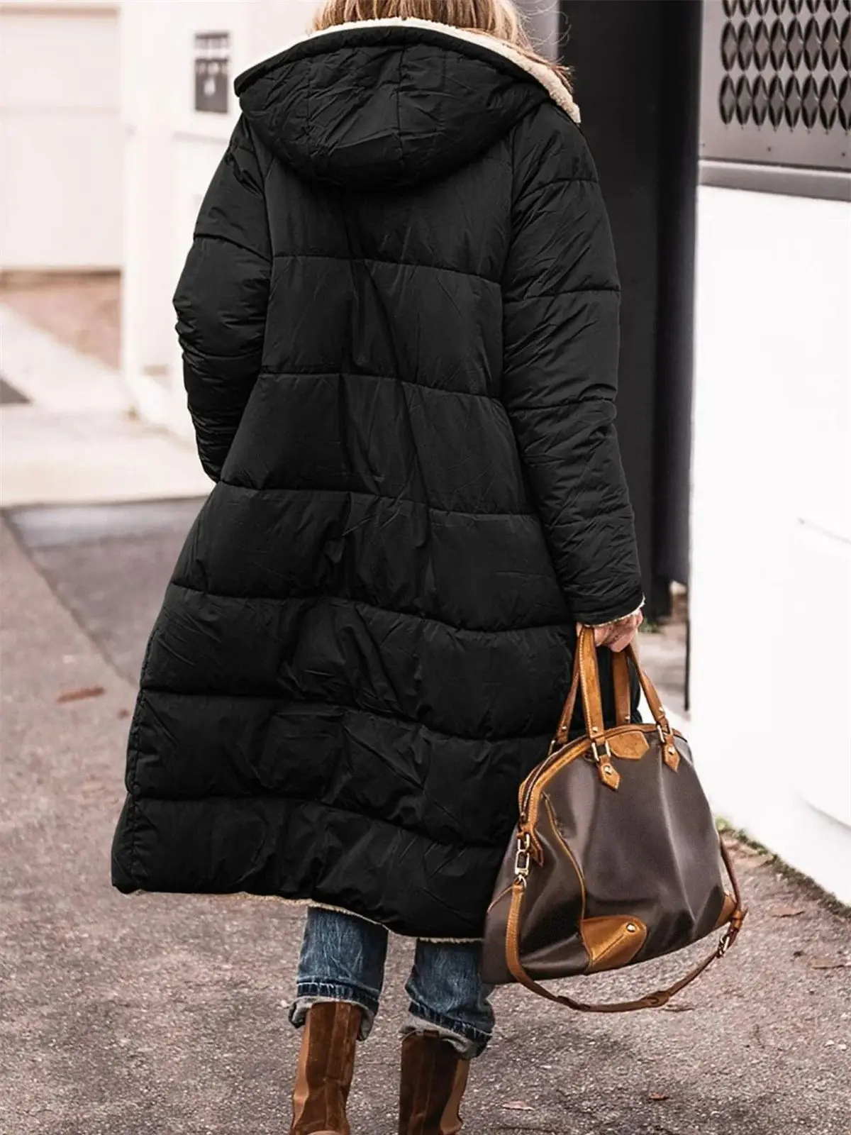 Winter Hooded Quilted Jacket For Women Solid Reversible Long Sleeve Thick Coat Warm Fashion Long Outerwear Casual Puffer Coats