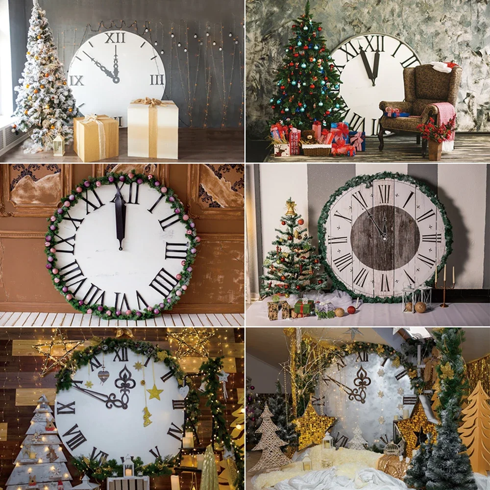 

MOON.QG Snowy Christmas Photography Backdrop Clock Gifts Xmas Trees Photozone Background Baby Photo Studio Photocall Supplies