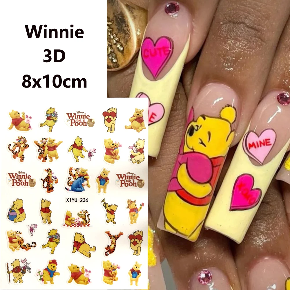 

10PCS Disney Nail Stickers Winnie Mickey Nail Decoration Decal Minnie Mouse Stitch Self Adhesive Nail Polish Slider