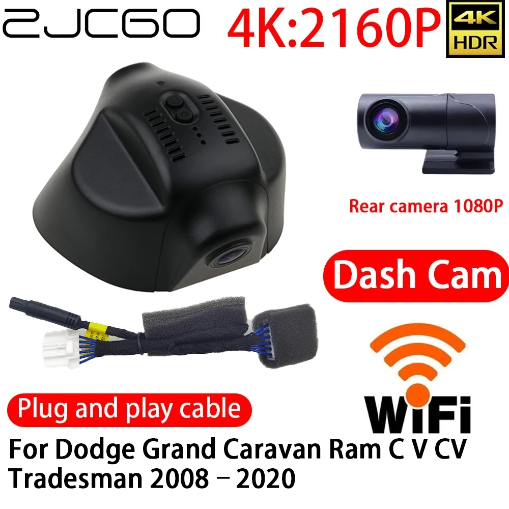 

ZJCGO 4K DVR Dash Cam Wifi Front Rear Camera 24h Monitor For Dodge Grand Caravan Ram C V CV Tradesman 2008–2020