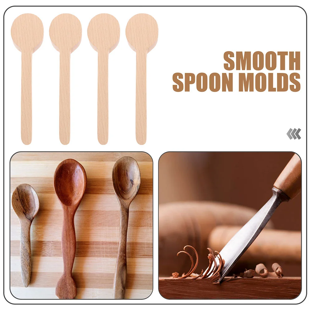 6 Pcs Wooden Spoon Kit Small Spoons DIY Carving Tools Utensils Making Mold Blank