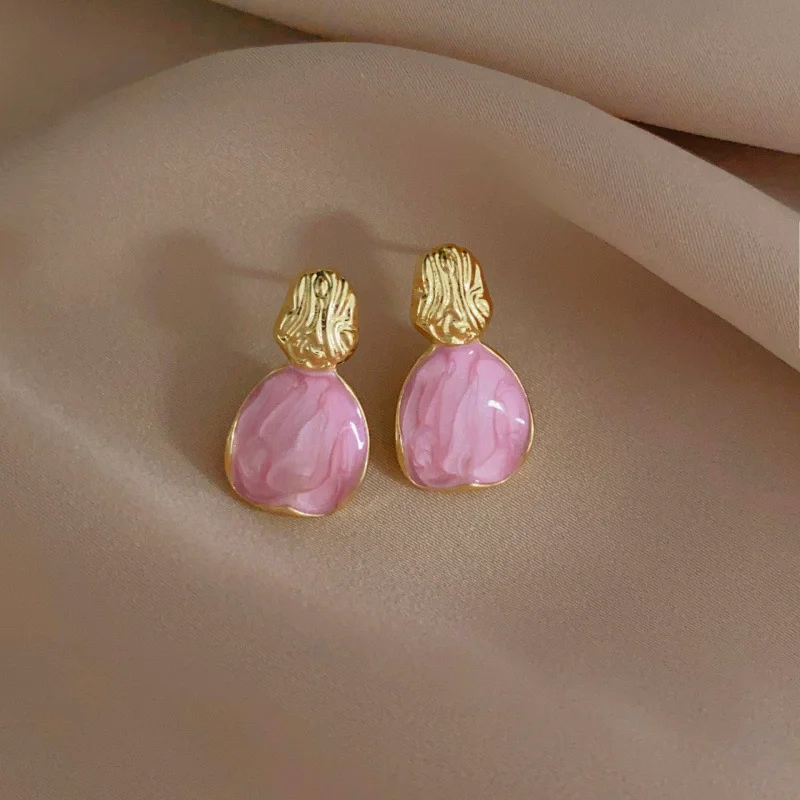 الوردي المينا قطاع النفط استرخى أقراط للنساء الذهبي المعادن غير النظامية هندسية شخصية إسقاط أقراط مجوهرات الحفلات هدية #5