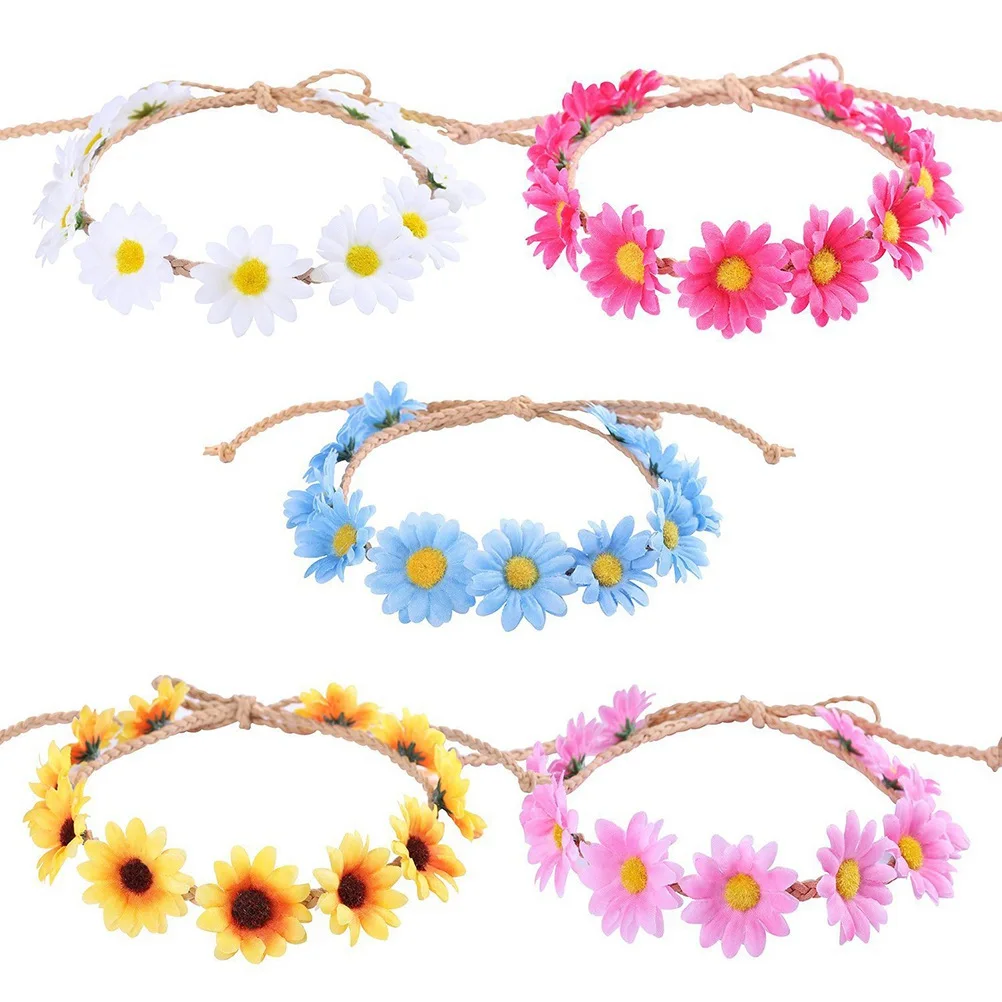 

5Pcs Small Chrysanthemum Floral Headband Simulation Flower Hair Wreath for Wedding Party Festival Bridal Flower Crown Headpiece